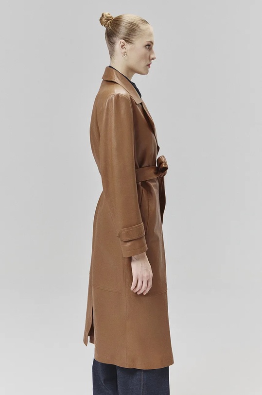 Answear Lab płaszcz skórzany WA24.KPD102 brązowy