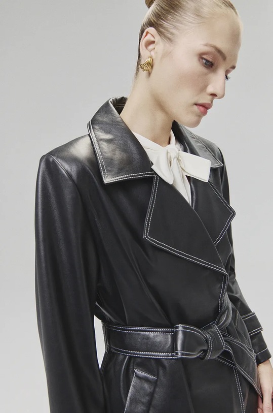 Answear Lab płaszcz skórzany nieocieplane czarny WA24.KPD102