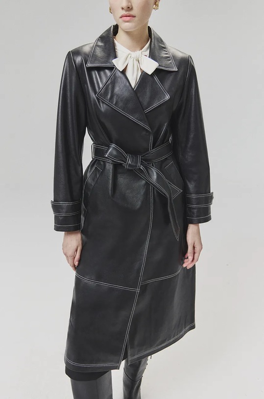 Answear Lab płaszcz skórzany WA24.KPD102 czarny