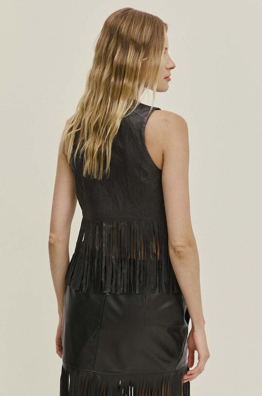 Answear Lab vestă de piele negru WA24.KZD002