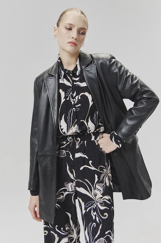 Answear Lab marynarka skórzana skóra naturalna czarny WA24.KZD004