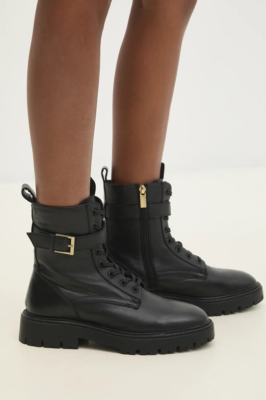 Answear Lab cizme de piele cu snur negru AL3667.ind