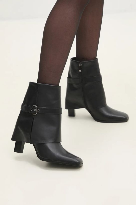 Answear.LAB botki skórzane słupek czarny 5587633.HWK