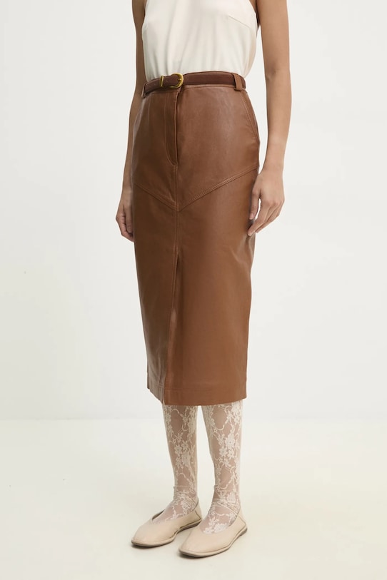 Suknja Answear.LAB bez uzorka smeđa WA24.SDD003