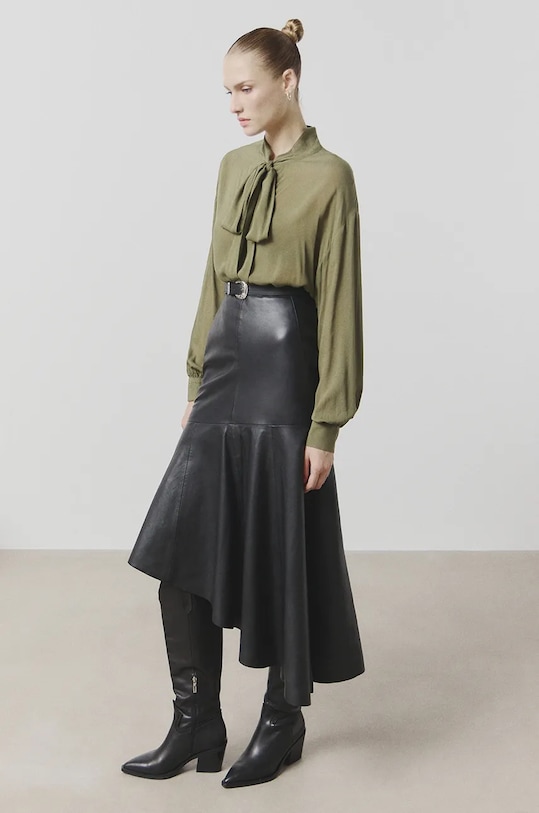 Answear Lab fustă de piele uni negru WA24.SDD004