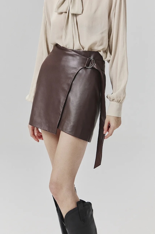 Kožená sukňa Answear.LAB jednofarebný hnedá WA24.SDD0O5