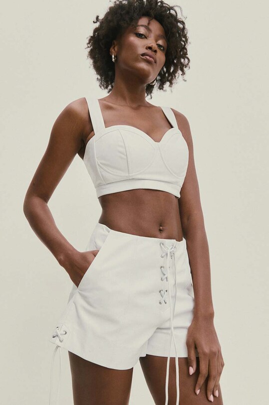 Answear Lab pantaloni scurti de piele WA24.SZD001 alb WA24