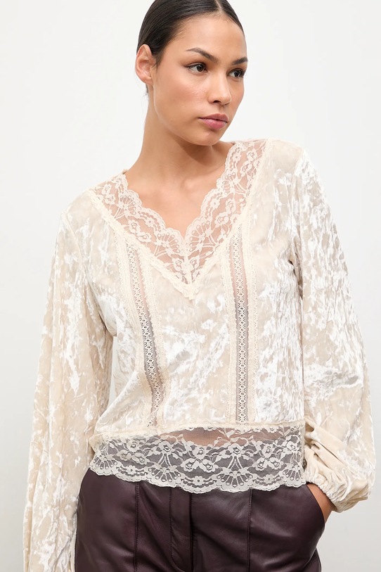 Zamatová blúzka Answear.LAB jednofarebný béžová 81057.FLK