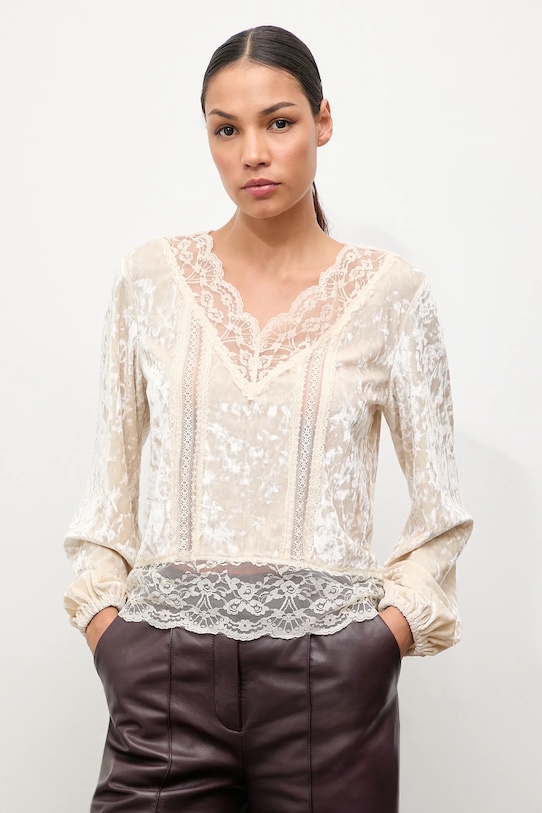 Zamatová blúzka Answear.LAB béžová 81057.FLK