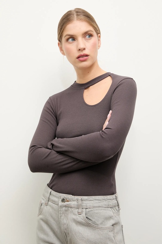 Answear.LAB longsleeve z elastanem brązowy IVVI.22.TOS