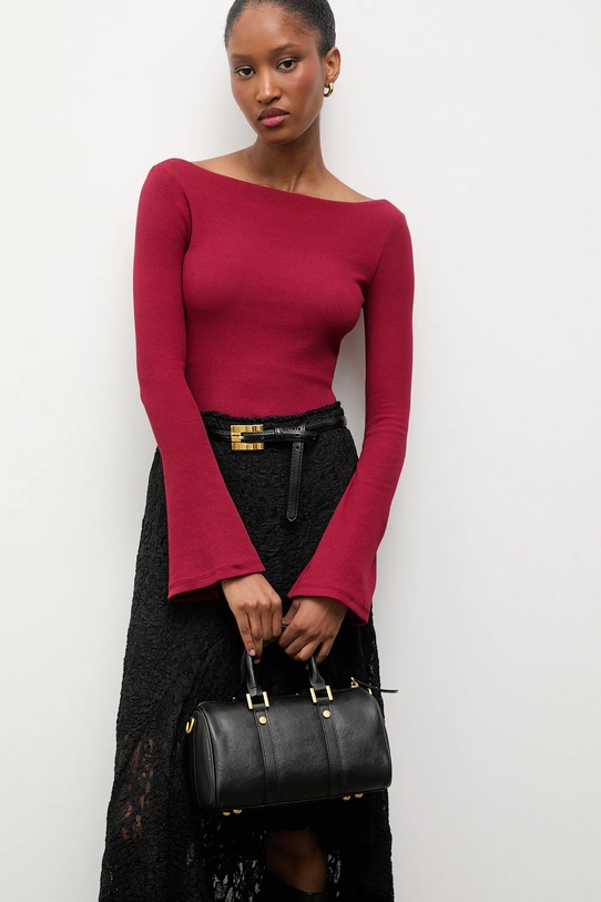 Answear.LAB longsleeve z elastanem bordowy 16664.TOS