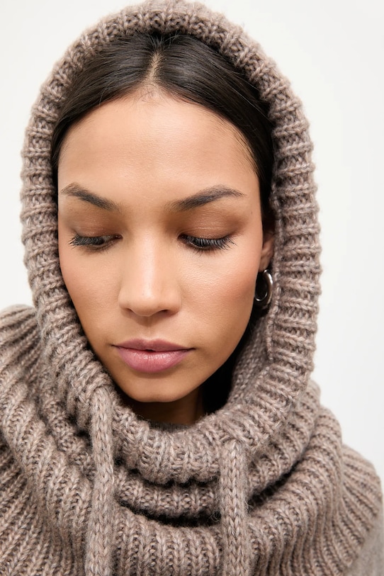 Answear.LAB kominiarka z wełną merino gruba beżowy balaklava