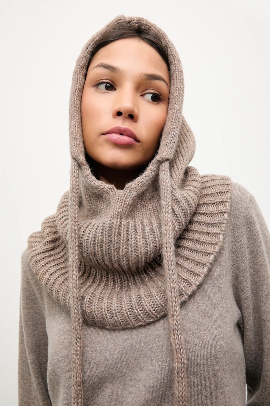 Answear.LAB kaptur z wełną merino gruba beżowy balaklava2