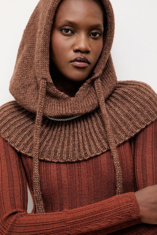 Answear.LAB kaptur z wełną merino gruba brązowy balaklava2