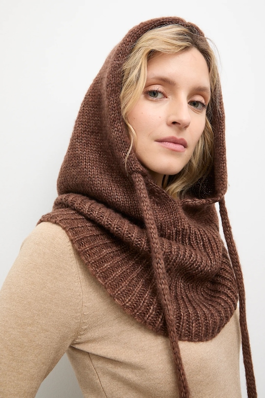 Answear.LAB kaptur z wełną merino brązowy balaklava2