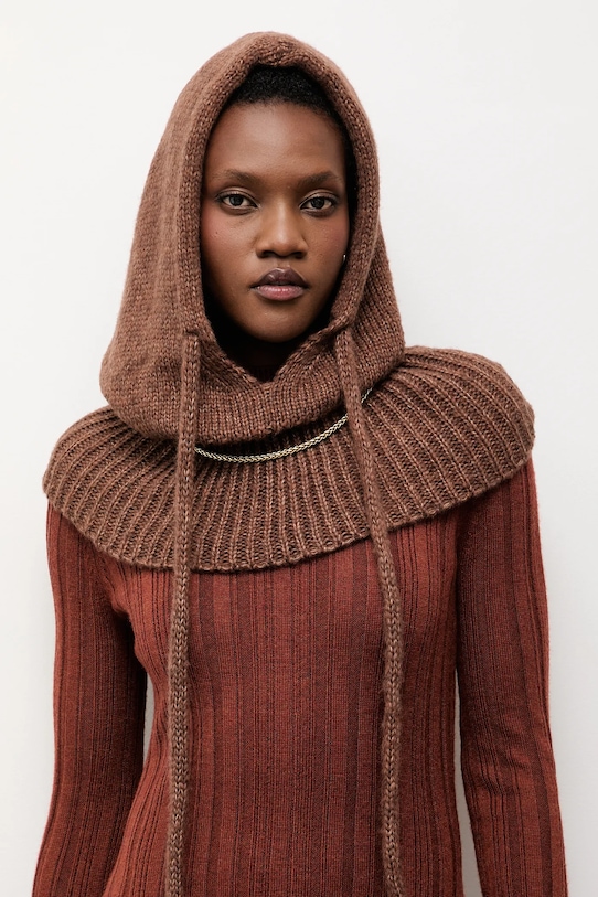 Answear.LAB kaptur z wełną merino balaklava2 brązowy