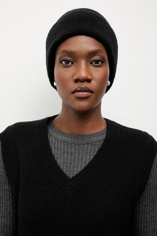 Answear.LAB czapka z wełną merino gruba czarny czapka1