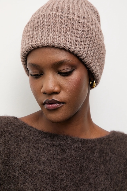 Answear.LAB czapka z wełną melanż brązowy WA25-CDD001