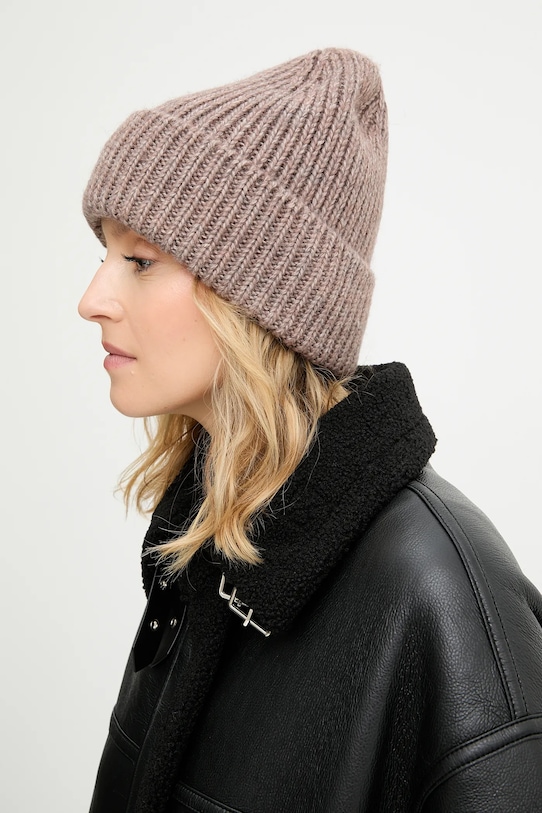 Answear.LAB czapka z wełną WA25-CDD001 brązowy