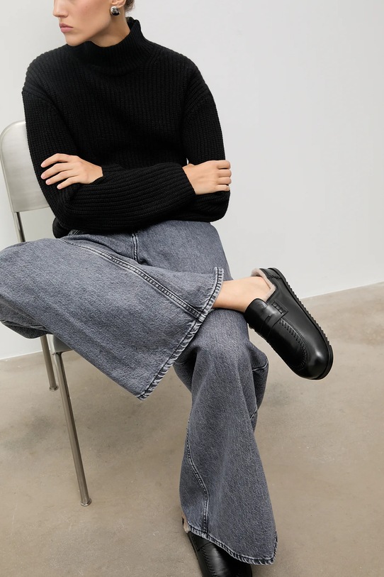 Кожени чехли Answear.LAB гладка кожа черен 25-467