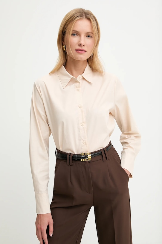 Βαμβακερό πουκάμισο Answear.LAB μακρύ μπεζ LG1617