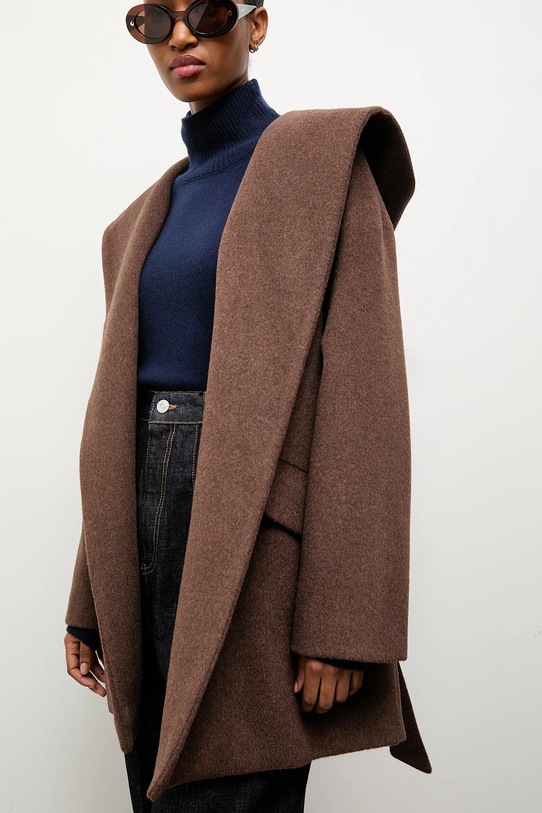 Шерстяное пальто Answear.LAB с капюшоном коричневый WA25.KPD003