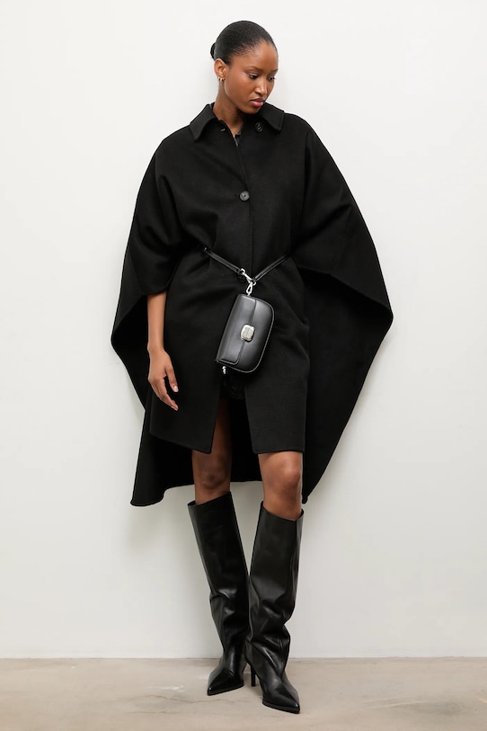 Vlnený kabát Answear.LAB bez kapucne čierna WA25-KPD008