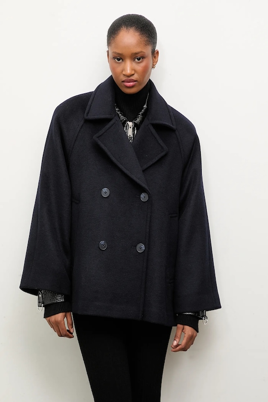 Answear.LAB płaszcz wełniany granatowy WA25-KPD010