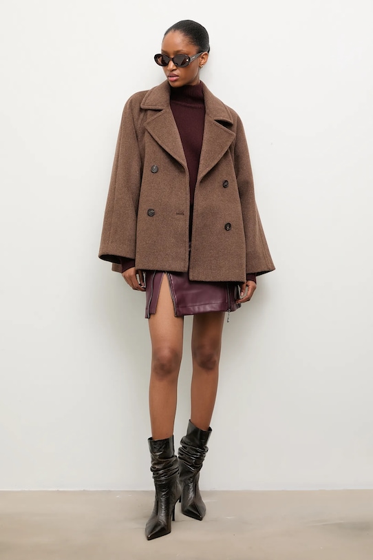 Answear.LAB płaszcz wełniany WA25-KPD010 brązowy