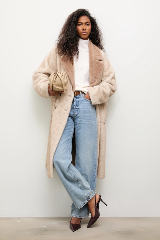 Answear.LAB płaszcz bez kaptura beżowy WA25-KPD018