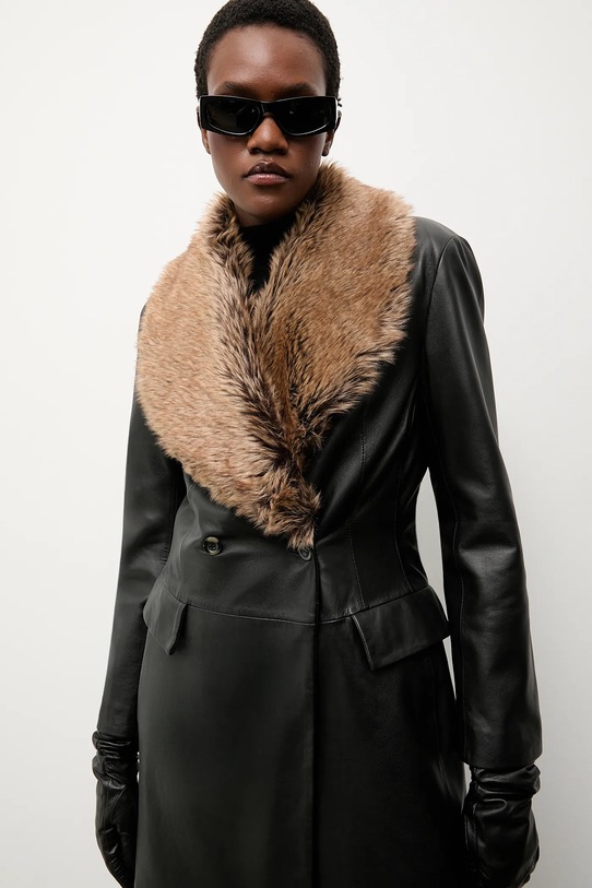 Answear.LAB płaszcz skórzany WA25-KPD033 czarny