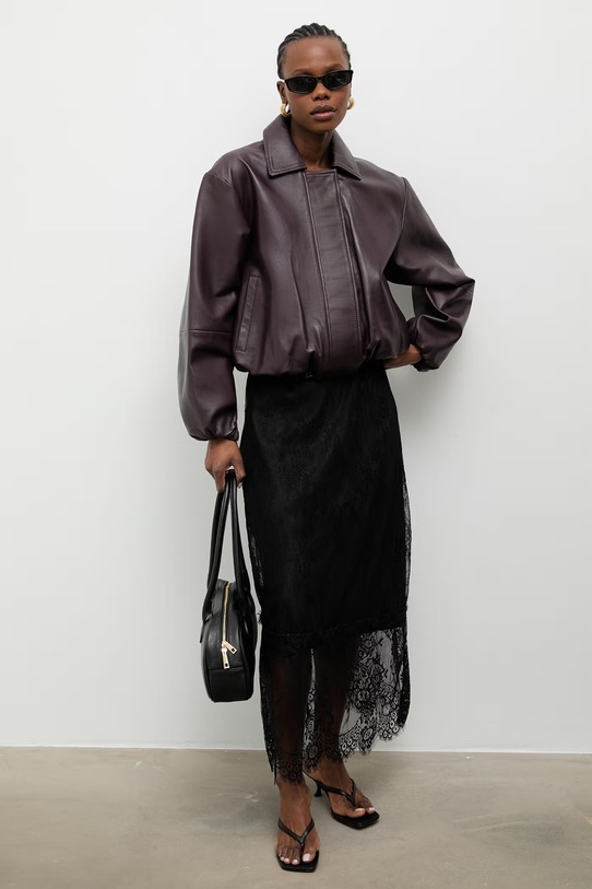 Answear.LAB přechodová bunda dámská kožená RAYA burgundské WA00