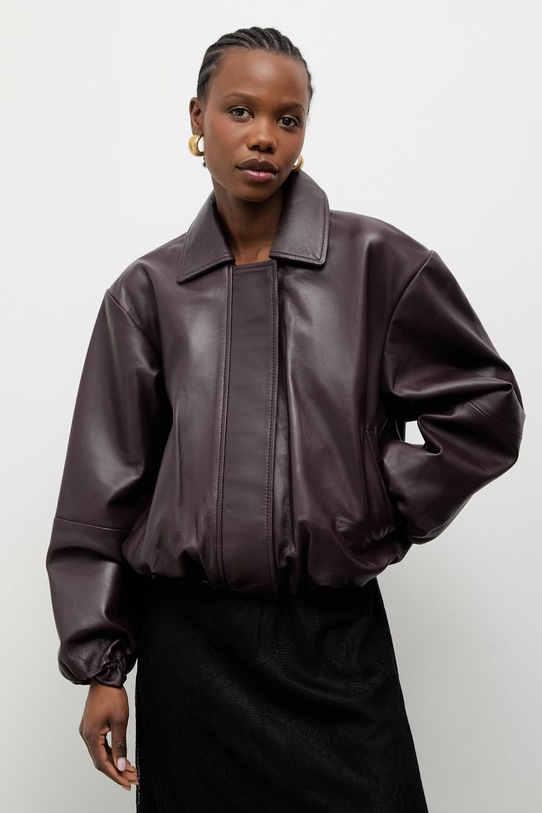 Oblečení Answear.LAB přechodová bunda dámská kožená RAYA burgundské