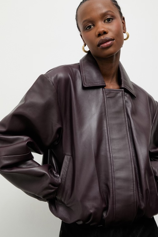 Answear.LAB přechodová bunda dámská kožená RAYA burgundské