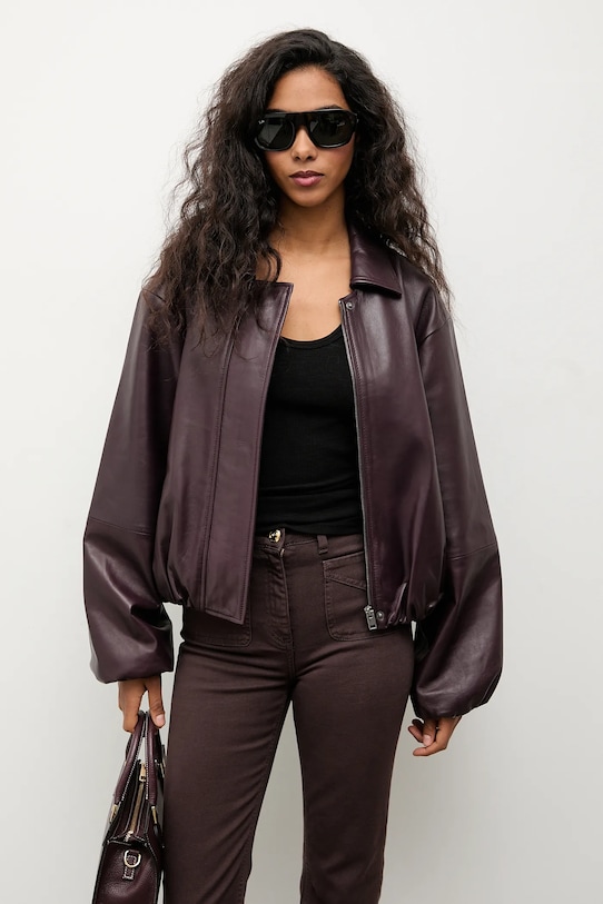 Answear.LAB kurtka skórzana WA25-KPD109 bordowy