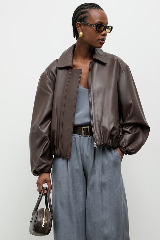 Answear.LAB демісезонна куртка жіноча шкіряна коричневий RAYA
