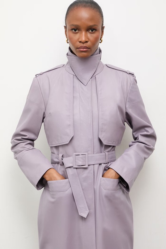 Answear.LAB trencz damski skórzany z kolekcji Unscripted fioletowy WA25-KUD031