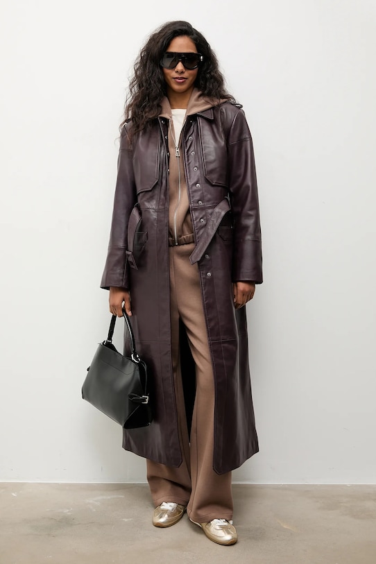 Kožený trenčkot Answear.LAB trenčkot burgundské WA25-KUD031