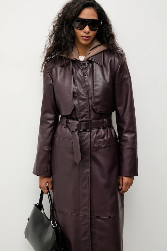 Kožený trenčkot Answear.LAB burgundské WA25-KUD031