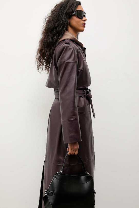 Kožený trenčkot Answear.LAB WA25-KUD031 burgundské