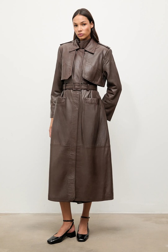 Kožený trenčkot Answear.LAB trenčkot hnedá WA25-KUD031