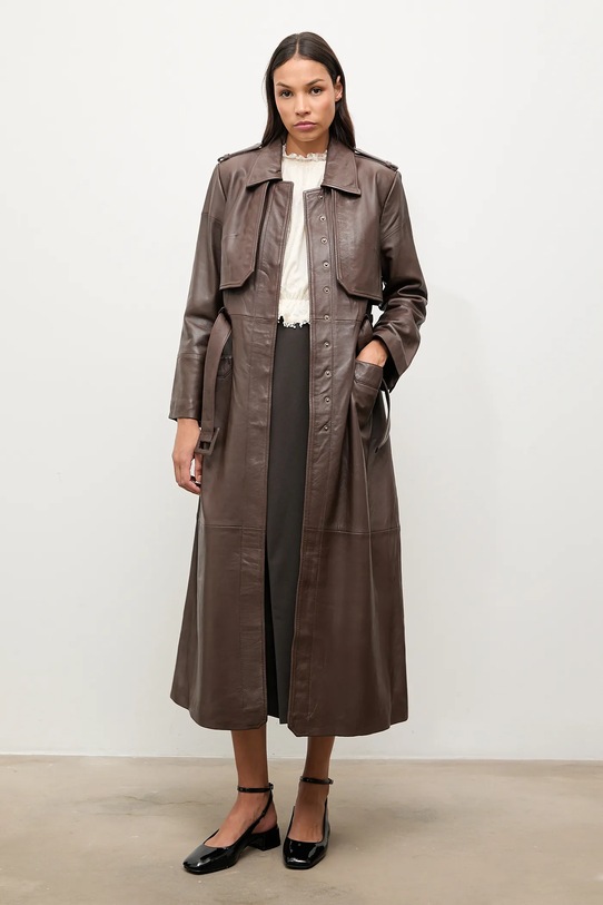 Kožený trenčkot Answear.LAB WA25-KUD031 hnedá WA25