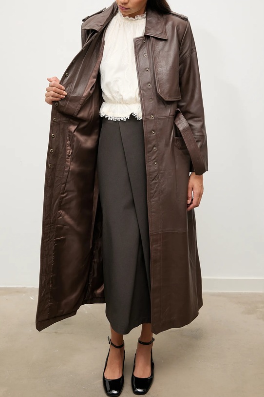 Kožený trenčkot Answear.LAB WA25-KUD031 hnedá