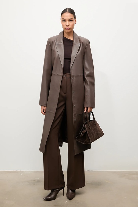 Answear.LAB płaszcz skórzany nieocieplane brązowy WA25-KUD032