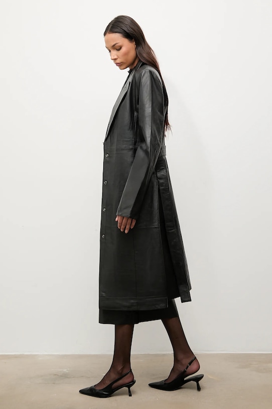 Answear.LAB płaszcz skórzany czarny WA25-KUD032
