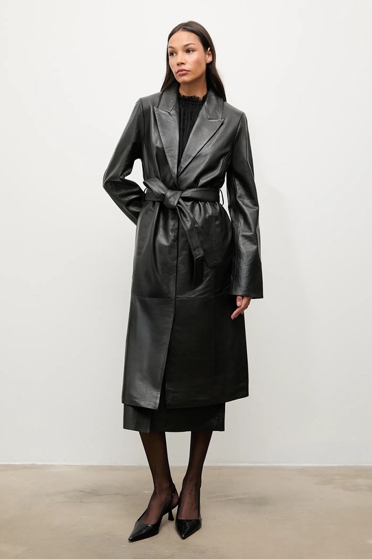 Answear.LAB płaszcz skórzany WA25-KUD032 czarny