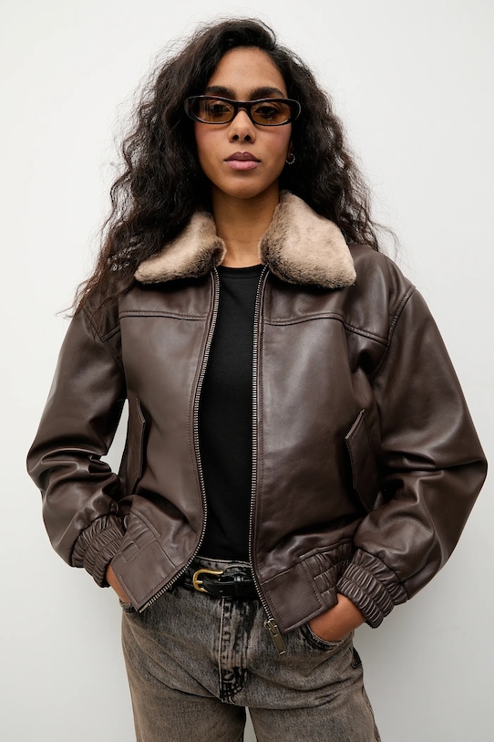 Answear.LAB kurtka skórzana skóra licowa brązowy WA25-KUD033