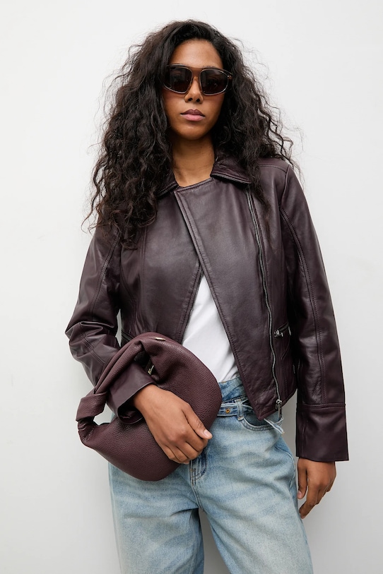 Kožený křivák Answear.LAB WA25-KUD036 burgundské