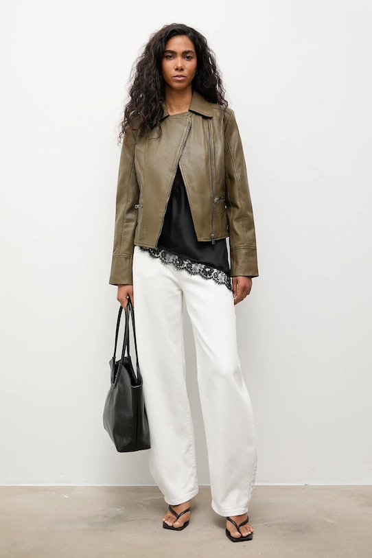 Δερμάτινo jacket Answear.LAB λείο δέρμα πράσινο WA25-KUD036