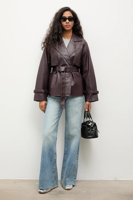 Answear.LAB geaca de piele WA25-KUD037 burgundia WA25